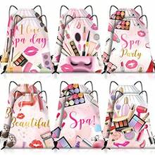 Equsion 12 Bolsas de Recuerdos para Fiestas de Spa Mochila con Cordón Bolsas de Regalo para Fiestas de Spa Artículos para Niñas Mujeres Decoraciones de Cumpleaños de Maquillaje 12 x 10 Pulgadas - como en la imagen - Ver 9