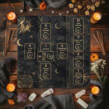 1pc Tarot Card Tablecloth, 12 Zodiac Card Game, Fortune Telling Card Mat, Board Game Cloth Mat, Board Game Decoration Tablecloth - Black - View 4