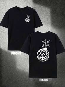 Camiseta de hombre con estampado de doble cara y diseño geométrico en la parte delantera y trasera - Tejido de elasticidad media, corte regular, cuello redondo, mangas cortas, adecuada para - Negro - Ver 2