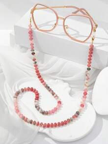 1pc Minimalist Fashion Colorful Beaded Glass Anti-Loss Glasses Chain, Random Color - Pink-484 - View 6