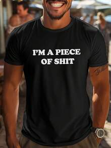 Unisex 180g Cotton T-Shirt With Bold 3D "I'm A Piece Of Dog " Print - Loose Fit, Casual Crew Neck, Sweat-Wicking And Breathable, Comfortable - 黑色 - 查看 1