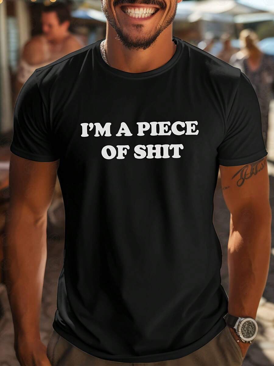 Unisex 180g Cotton T-Shirt With Bold 3D "I'm A Piece Of Dog " Print - Loose Fit, Casual Crew Neck, Sweat-Wicking And Breathable, Comfortable - 黑色 - 查看 1