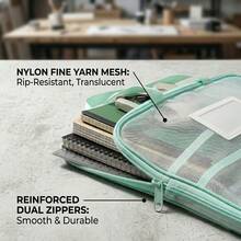 Transparent Nylon Mesh File Organizer Bag - Featuring Three Independent Compartments, Dual Zippers, Available In Multiple Colors, Ideal For Organizing Stationery And Office Documents, As Well As Storing Passports And Identification Cards. - View 5