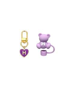 2pcs Bear Straw Cover And Heart Letter Charm, Cute Silicone Bear Straw Cap, Heart A-Z Letter Pendant, Perfect Decoration For Your Water Cup, Perfect Accessory For Water Cup, Silicone Straw Cap, Suitable For 30 And 40 Oz Insulated Tumbler, For Parties, Camping, Hiking And Other Outdoor Activities. - Purple - View 21