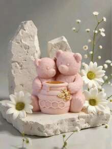 Hugging Bear Honey Jar Silicone Mold, 3D Mother & Baby Bear Designs, 3 Styles: Honeycomb Jar, Hugging Honeycomb, Honeycomb Barrel Bear, Soft Silicone Easy Release & Durable, For DIY Aromatherapy Candles, Handmade Soaps, Plaster Ornaments, Cute Rounded Finished Shapes, DIY Gifts & Desktop Decor - Hug Bear & Honey Pot - View 10