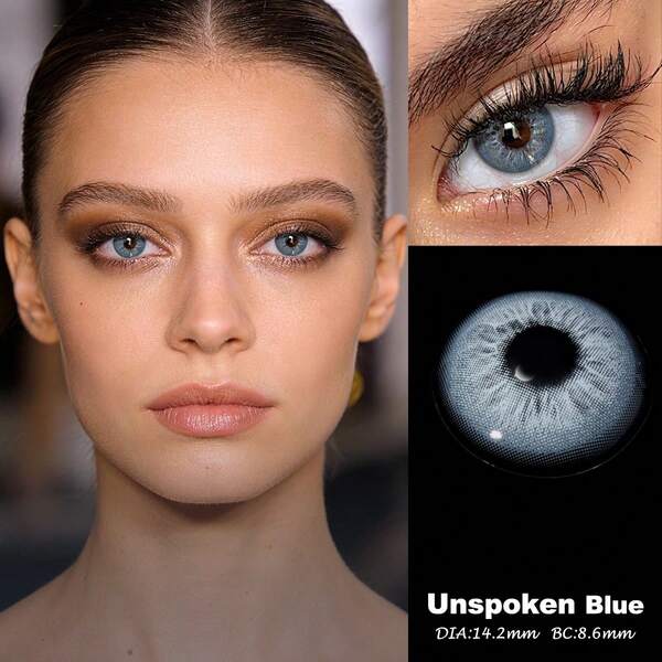 Leermoo One Pair Profound Series Unspoken Blue Color Contact Lenses Yearly Use Natural Blue Gray Colored Contacts For Dark Eyes Daily Cosmetic Eye Beauty 14.20MM Diameter 8.6MM Base Curve Silicone Hydrogel Soft Lenses