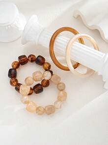 BOHO 4/1pcs Vintage Elegant Bohemian Summer Vacation Style Fashion Daily Geometric Asymmetrical Exaggerated Thick Brown Beige Multicolor Tie Dye Elastic Beaded Stackable Minimalist Plain Resin Bangle Set Y2K Fresh Cute Premium Jewelry Accessories Suitable For Women Summer Beach Party Birthday Daily Wear Gift For Girls - Multicolor - View 4