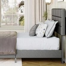 Techigher Upholstered Bed Frame With Adjustable Headboard, Platform Bed With Wooden Slat Support, Heavy Duty Mattress Base With Underbed Storage, Noise-Free No Box Spring Needed - Dark Gray - View 8