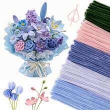 250/500pcs DIY Bouquet Pipe Chenille Stems, Graduation Bouquet Handmade Chenille Rods, Handmade Flower Plush Sticks, For DIY Gift Art Projects (Blue & Pink & Green, 12 Inch) - Multicolor - View 2