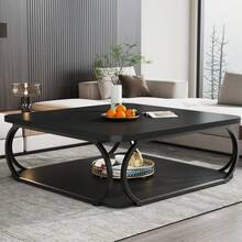 Tribesigns 40 Inch Coffee Table With Storage Shelf, 2-Tier Low Square Coffee Table With Farmhouse Wood Tabletop Heavy Duty Metal Curved Frame For Living Room - 黑色 - 查看 1