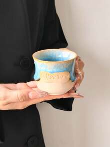 1PC Creative Glazed Handheld Coffee Cup, Ceramic Material, Personalized Creative "Coffee Time" Letter Coffee Cup, One-Sip Coffee Cup, Espresso Cup, Tea Cup - Multicolor - View 16