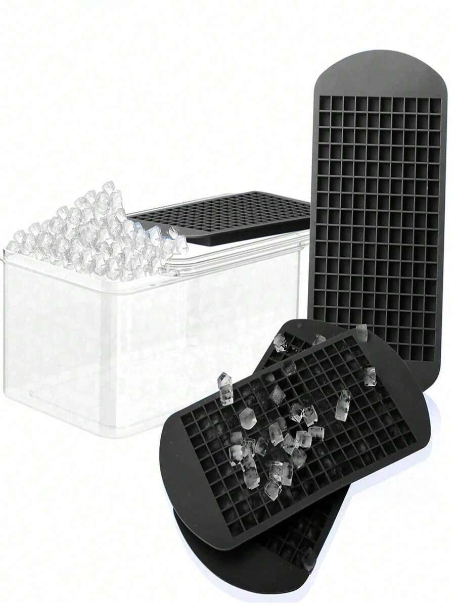 1pc,Flexible Mini Square Silicone Ice Cube Tray, 160 Small Cubes Ice Maker Mold, Easy Release Ice Tray For Cocktail Whiskey Coffee Drinks, Reusable Ice Making Mold For Home Bar Kitchen