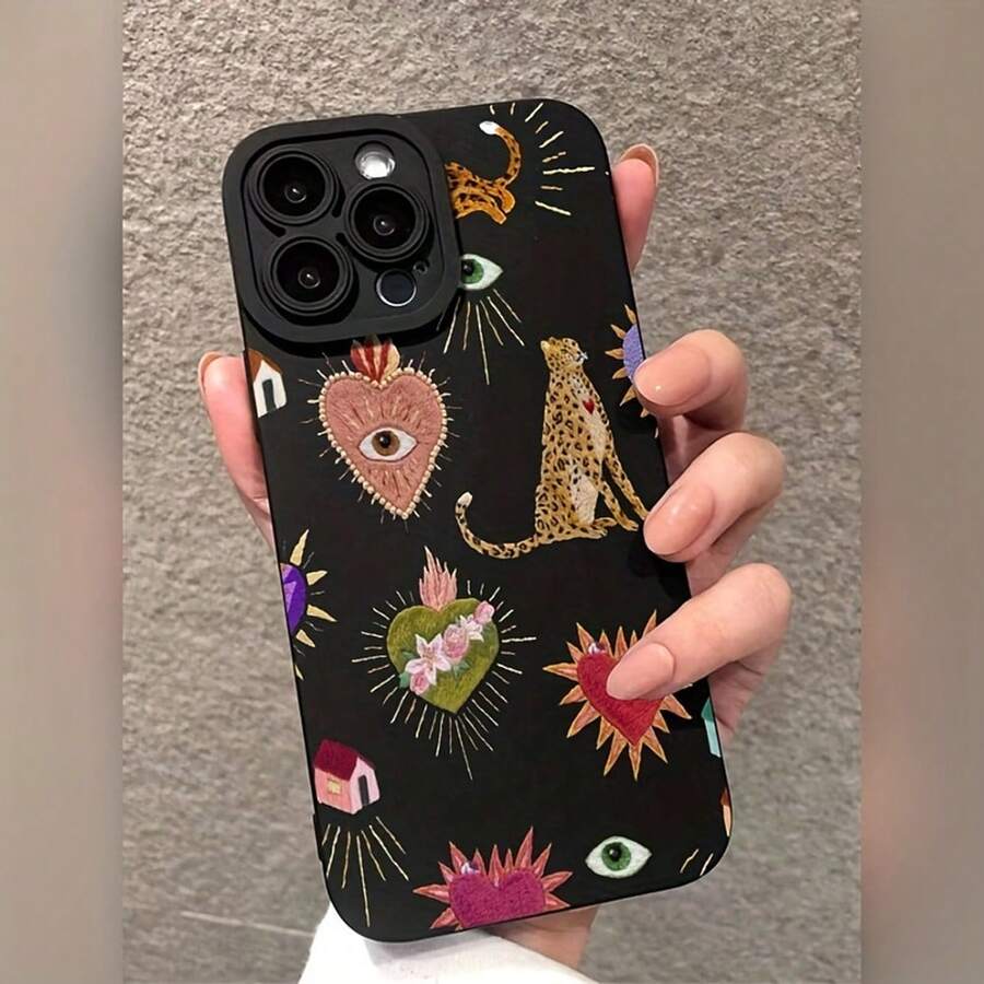 Fundas para Teléfono Apple Negras con Ojos de Amor y Leopardo. - Multicolor - Ver 1