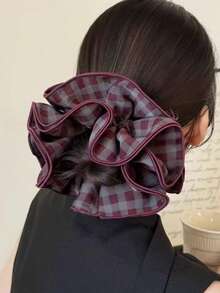 Plaid Fabric Scrunchie 4-Layer Hemmed Hair Tie Vintage High Elasticity Hair Band Women's Head Tie Flower Commute Daily Wear Hair Tie Plaid Elegant Polyester (Polyester) Hair Tie All Seasons Ponytail Elastics Rubber Bands - Multicolor - View 9