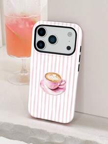 1pc Vintage Oil Painting Striped Coffee Pattern Glossy 2-In-1 Film Shell Full Coverage Hard Phone Case Compatible With Samsung/ 11/12/13/14/15/16/17 Pro Max - Multicolor - View 1