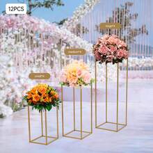 12Pcs Gold Metal Rectangular Flower Stand, 3 Sizes Geometric Wedding Centerpiece Pillar 22LBS Load Steel Floral Rack For Party Event Table Decor - Gold - 12pcs - View 10