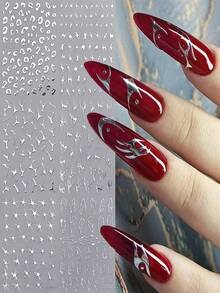 6sheets 3D Metallic Abstract Silver Nail Stickers, Asymmetric Leopard, Star, Curve Line, Multi-Style Nail Decals, Mixed Multi Pattern Design Y2K Self-Adhesive Nail Art Stickers, DIY Manicure Decorations For Nail Salon & Home Nail Art - Multicolor - View 8