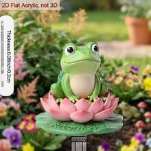 1pc/3pcs 2D Flat Acrylic Pink Lotus Pattern Green Frog Garden Stake, Colorful And Detailed Design, With Stake Base For Easy Insertion, Elegant Garden Decor, Perfect For Home, Backyard, Patio Use - A - View 3