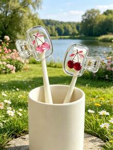 Cherry Pattern Portable Toothbrush Head Protective Cover, Cute Cherry Pattern Storage Box, Reusable Travel Toothbrush Case, Mini Storage Box, Toothbrush Protective Cover Holder, Essential Bathroom Accessory, With Dual Drainage And Ventilation Functions, Suitable For Home, Bathroom, Dorm, Hotel, Graduation Season, Back To School Season, Office And Travel, Cute Toothbrush Head Storage Box, Ideal Choice For Bathroom Storage, Suitable For Home And Dorm Use, Protects Your Toothbrush Cleanliness, Cares For Your Oral Health. - Multicolor - View 2