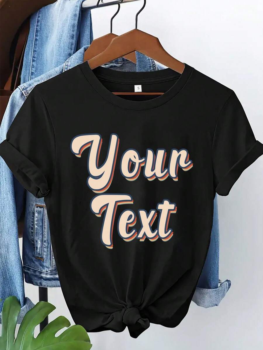 Custom T-Shirts With Text, Personalized T-Shirts, T-Shirts With Company Logo, Team Logo Apparel, Create Your Own T-Shirt With Text - 黑色 - 查看 1