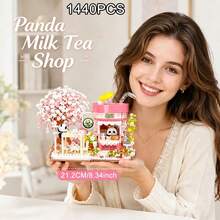 Cute Panda Tea House/Coffee Shop Building Block Model Kit, DIY Street Scene Building Block Display, Rich In Detail, Includes A Small Table And Chairs, Perfect For Christmas Home Decor And Birthday Gifts - Multicolor - View 10
