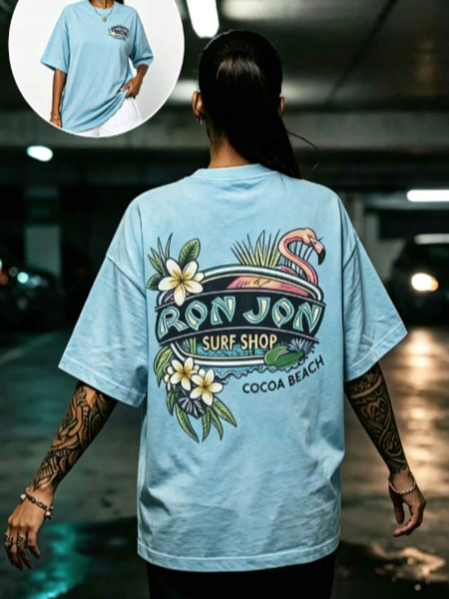 Summer Tops(230 Cotton-Shirt) Men's-Shirt, Surf Shop Graphic - Shirt,Street StyleUnisex Casual-Shirts100% CottonLoose And Comfortablesummer Clothes - 天藍色 - 查看 1