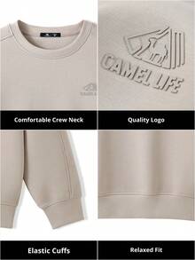 CAMEL CROWN Sudadera de cuello redondo de unicolor de manga larga para hombre - Caqui claro - Ver 7