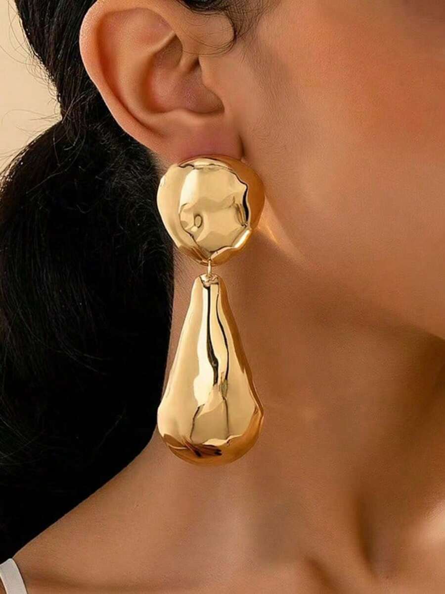 1 Pair Glamorous Fashion Exaggerated Creative Metallic Smooth Teardrop Dangle Earrings - Yellow Gold - View 1