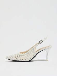 Zapatos de tacón alto para mujer primavera/verano nuevos con punta fina y tacón de aguja, tejidos huecos transpirables, elegantes, versátiles y cómodos para uso diario & fiestas - Blanco - Ver 7