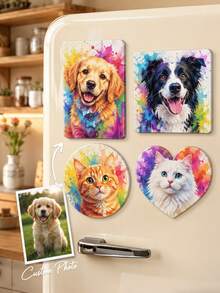 Aimants de réfrigérateur personnalisés avec photo d'animal de compagnie, ensemble d'aimants de réfrigérateur de dessin animé personnalisés, formes rectangulaires carrées rondes et en cœur, téléchargez votre propre photo d'animal de compagnie, impression haute définition avec dos magnétique puissant, cadeau mignon pour les amateurs d'animaux de compagnie, décoration de cuisine et de maison, souvenir - Multicolore - Voir 1