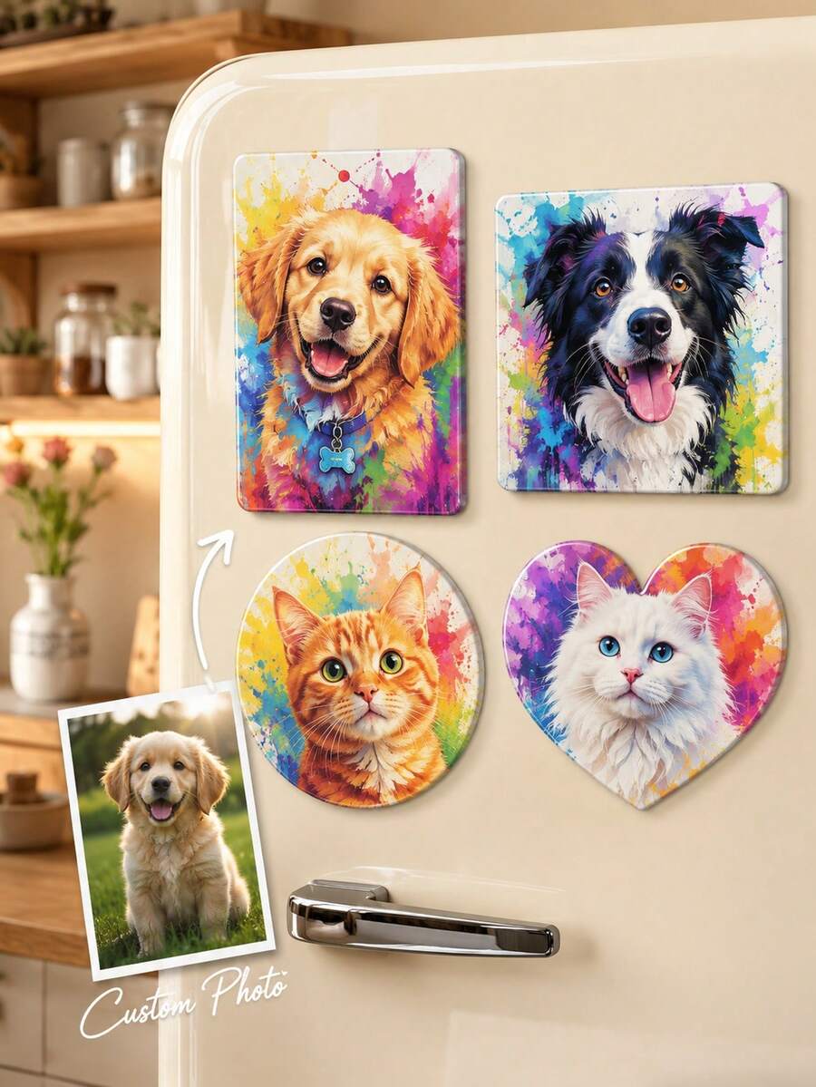 Aimants de réfrigérateur personnalisés avec photo d'animal de compagnie, ensemble d'aimants de réfrigérateur de dessin animé personnalisés, formes rectangulaires carrées rondes et en cœur, téléchargez votre propre photo d'animal de compagnie, impression haute définition avec dos magnétique puissant, cadeau mignon pour les amateurs d'animaux de compagnie, décoration de cuisine et de maison, souvenir - Multicolore - Voir 1
