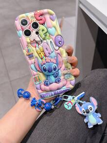 Disney Has Authorized, Phone Case - Chain Set, The Stitch Lilo & Stitch 3D Phone Case Plus A Silicone 3D Stitch Bracelet With Metallic Ring Removable Bracelet, Stitch And Angel Pattern, Compatible With Iphone17/16/15/14/13/12/11/XS/XR/X Plus Pro Max, A Stylish Cartoon Phone Case, The Perfect Gift Choice, Phone Protection, Durable Phone Cover, Great Gift For Friends And Family. - 白色 - 查看 3