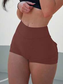 AiTyi 女款短褲，日常通勤、室內運動、健身、塑形、修身、時尚、休閒、口袋、高腰、通勤、極簡、街頭、Y2K風格、派對、聚會、度假、出遊、假期、返校、日、音樂節，夏季黑色針織彈性短褲，時髦 - 棕色 - 查看 8