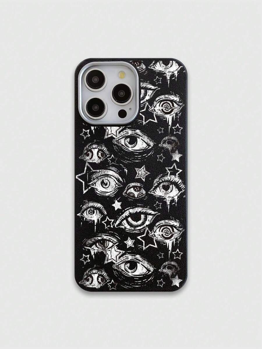 ROMWE Goth IPhone Compatible Phone Case With Black Texture And Eye Design - Multicolor 2 - View 1