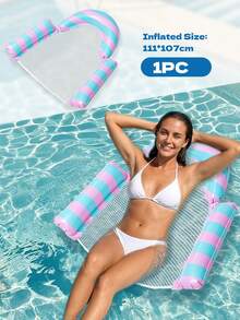 Portable Foldable U-Shaped Backrest Water Float, Colorblock Striped Hollow Mesh Inflatable Floating Chair, Outdoor Beach Hot Spring Water Play Floating Mat - U-shaped - View 10