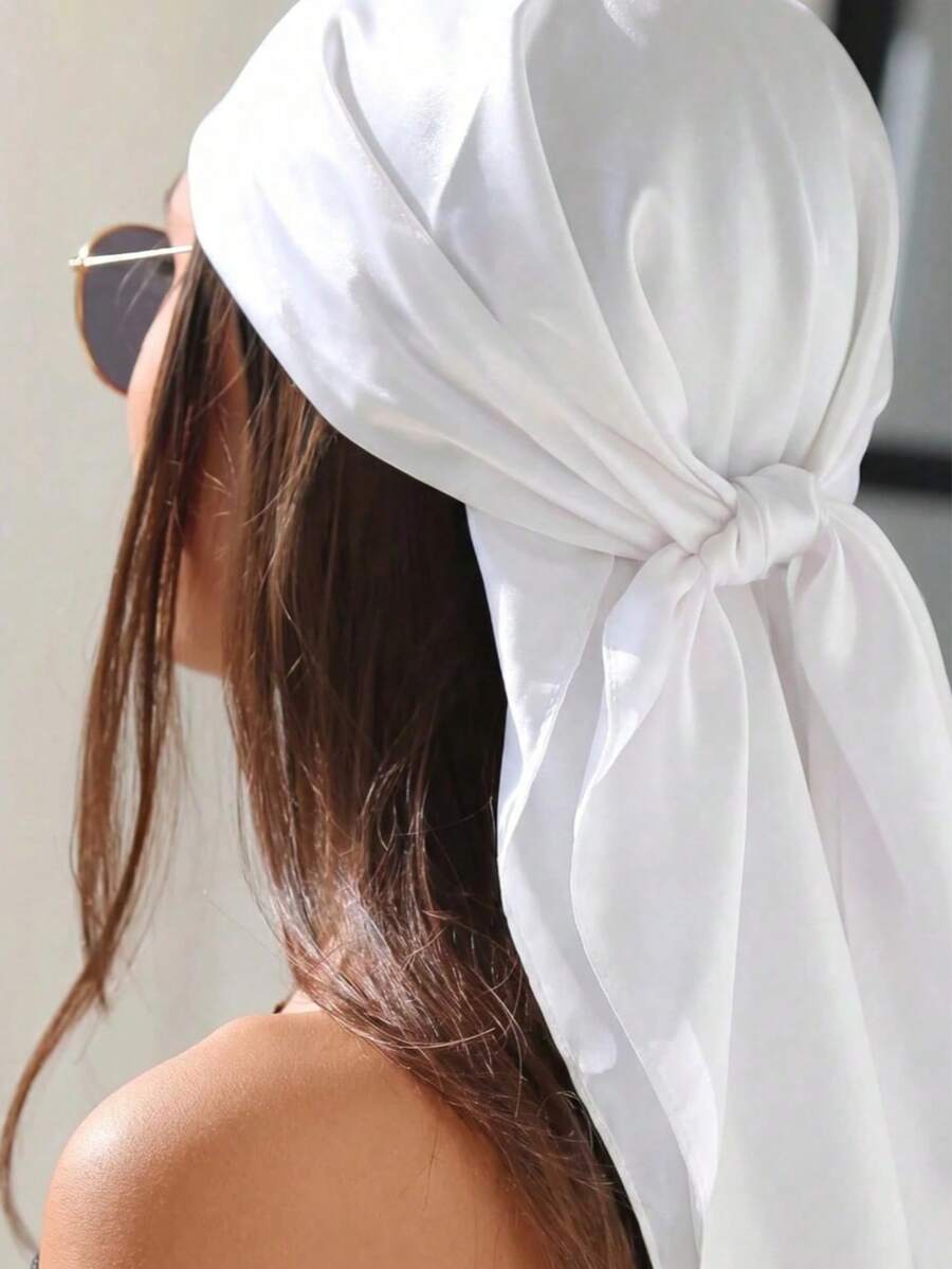 1 Buah Bandana Wanita Kasual Warna Polos 90*90 cm, Aksesori Rambut Musim Semi/Panas Sederhana, Cocok untuk Liburan, Pesta Pantai, dan Gaya Jalanan
