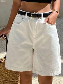 yonghongmaoyi1  Nuevos shorts vaqueros sueltos y casuales de verano, shorts cómodos y relajados de 5 puntos para mujeres - Marrón - Ver 9