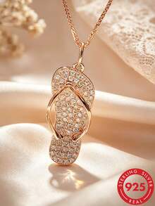 1 pieza Collar colgante de diseño de zapatilla de lujo de plata S925 con circonita brillante, joyería elegante de uso diario, regalo de calidad para seres queridos - Amarillo Oro - Ver 1