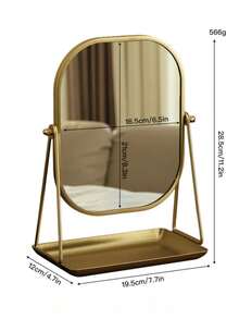 Elegant Luxury Style Oval Desktop Vanity Mirror, Nordic Creative Metal Frame, Bottom Storage Tray For Lipstick, Cosmetics, Jewelry, Fragrance, Makeup Brushes, Aromatherapy Products, Polished Glass Mirror Surface - Multicolor - View 9