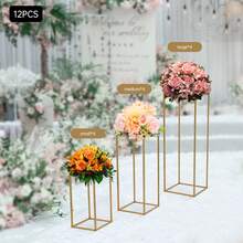 12Pcs Gold Metal Rectangular Flower Stand, 3 Sizes Geometric Wedding Centerpiece Pillar 22LBS Load Steel Floral Rack For Party Event Table Decor - Gold - 12pcs - View 3