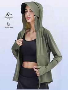 BOS Chaqueta Solar Mujer con Capucha, Ultraligera, Transpirable y de Secado Rápido, Protección UV para Senderismo, Pesca, Playa, Vacaciones y Outdoor - Verde - Ver 1