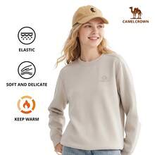 CAMEL CROWN Sudadera de cuello redondo de unicolor de manga larga para hombre - Caqui claro - Ver 9