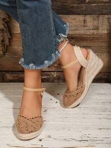 Closed Toe Breathable Deep Instep Fashion Lightweight Rope Wedge Women Shoes - Camel - View 5