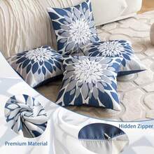 Paquete de 4 Fundas de Almohada Impermeables para Exteriores 18x18 Fundas Decorativas para Cojines de Exterior Fundas Cuadradas de Jardín para Muebles de Patio Sofá Carpa Sunbrella Banco - Azul y Gris - Ver 6