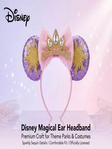 1-Piece Disney Princess Minnie Ear Headband Set, Purple Sequin Sun Embroidery Rhinestone Crown Bow Headband, Theme Park Cosplay Costume Hair Accessory - Crown Pink - View 1