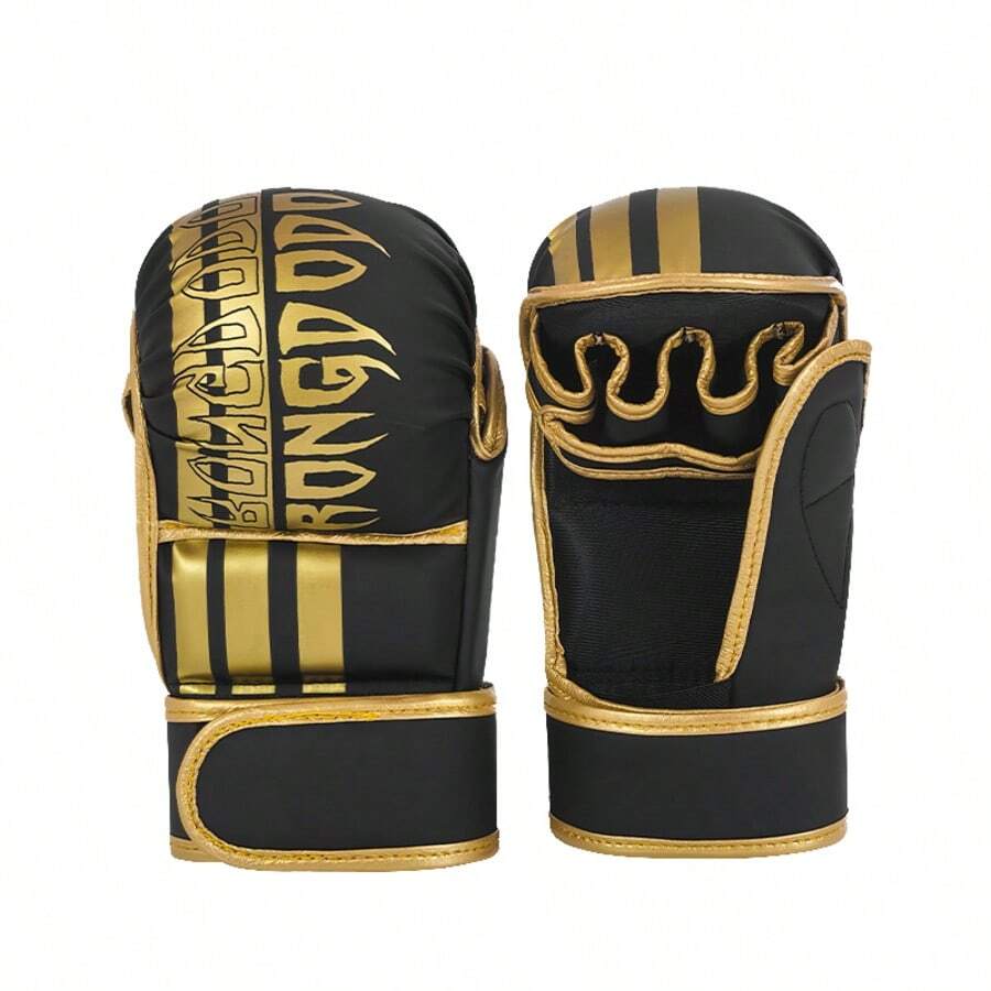Half Finger Bread, Large Foam Gloves, Boxing Gloves, Martial Arts Training Equipment - Black and Gold - View 1