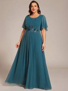 EVERPRETTY Elegant Teal Chiffon Wedding Guest Dress Party Fall - Teal Blue - View 4