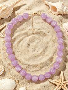1pc European And American Bohemian Round Geometric Cloud Multicolor Beaded Necklace, Stainless Steel 18K Gold Lobster Clasp, Gift & Daily Wear - Handmade Resin Beaded Stainless Steel Necklace - View 23