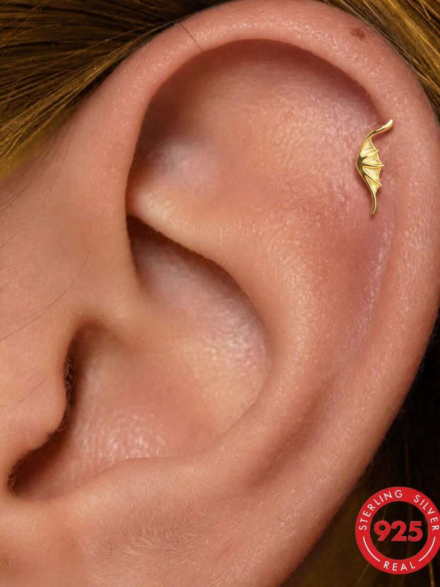 EleRunis 1PC 925 Sterling Silver Geometry Goth Hidden Flat Back Cartilage Helix Threaded Piercing Punk Tattoo Medieval Fine Jewelry For Daily Wear