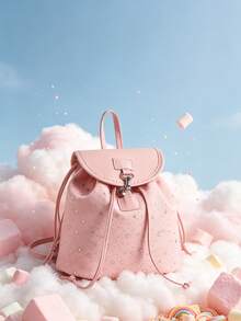 1pc Fashionable Cute Star Pattern Drawstring Flap Backpack, Polyester & PU Leather Patchwork Multifunctional Casual Day Bag, Girls/Teens/Students - Multicolor - View 2